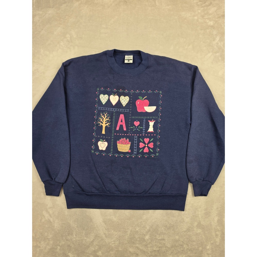 Vintage Gopher Sport Sweatshirt Womens L Blue 90s Apple Heart Graphic *Stained